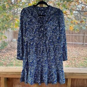 Lucky Brand Blue Floral Long Sleeve Mini Dress Size XS